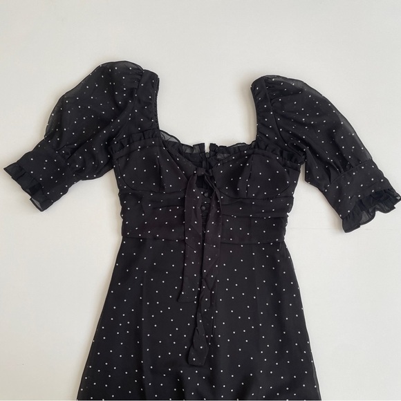 YesStyle Sinora Short-Sleeve Scoop Neck Dotted Mini Smock Dress - Picture 8 of 16